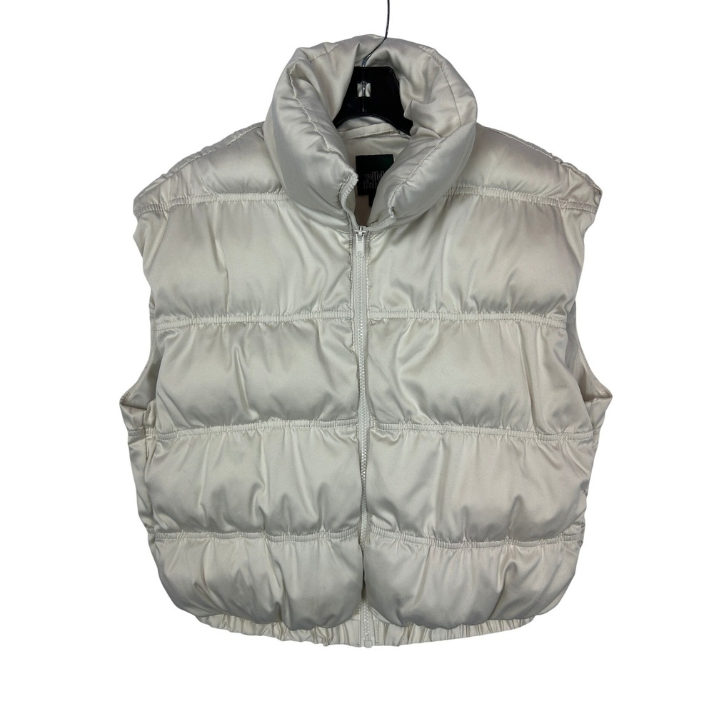 Wild Fable Cream Satin Puffer Vest Quilted Sleeveless Jacket Neutral Small